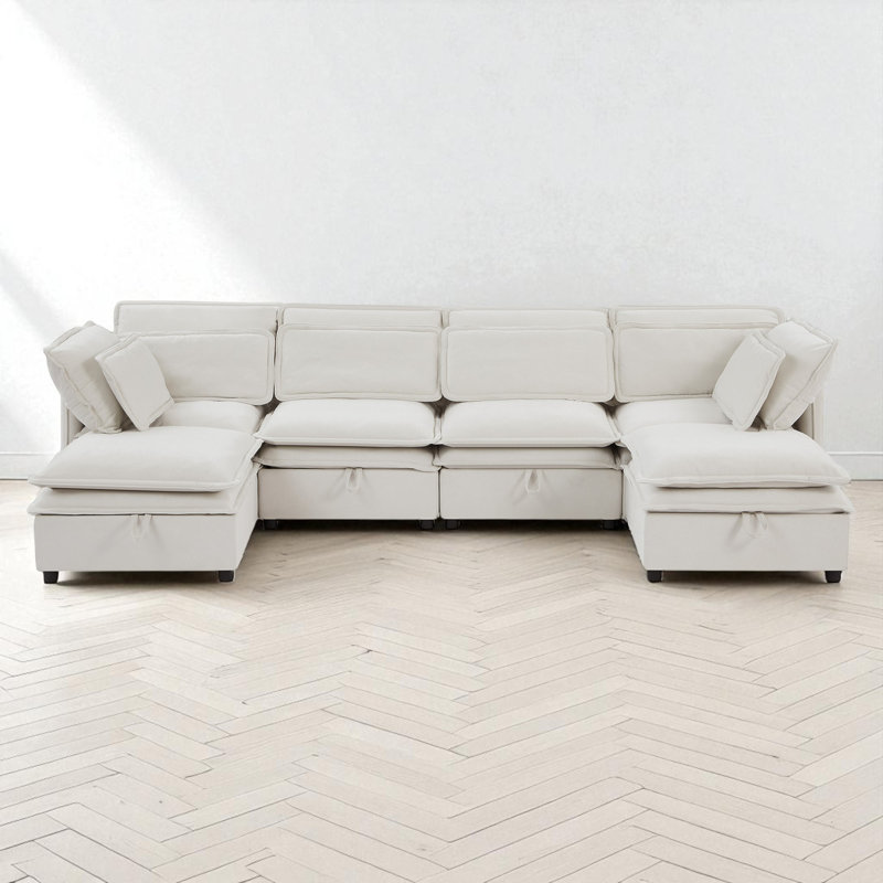 Canapé-lit modulaire rembourré 6 pièces 6 pièces, Polyester beige