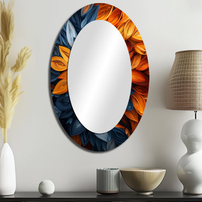 Grand miroir mural ovale blanc et bleu Botanical Whirlwind II