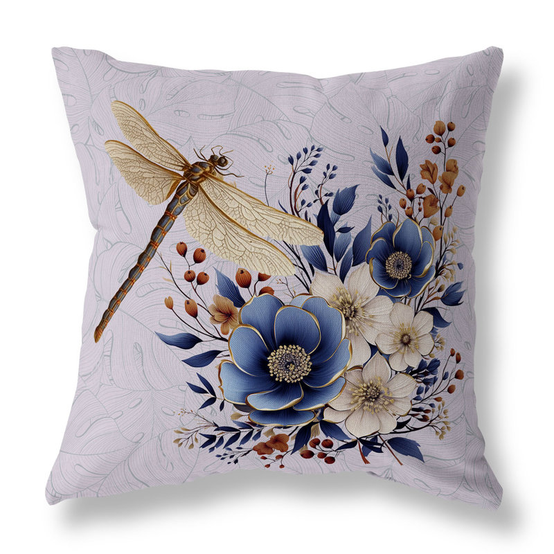 Coussin Dragonfly Haven, H 20 po x l 20 po, Bleu, mauve, crème
