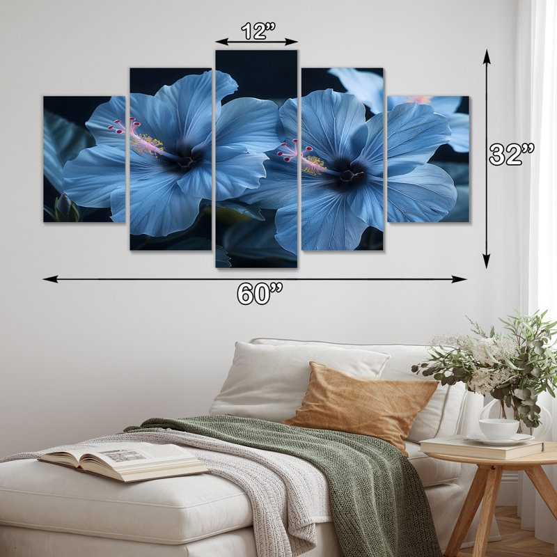 «Blue Crystal Hibiscus Botanical Beauty V», ensemble d'art sur toile Hibiscus