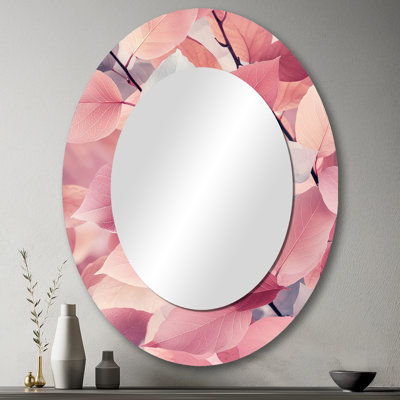 Décoration murale rose avec miroir ombres roses parmi les feuilles I