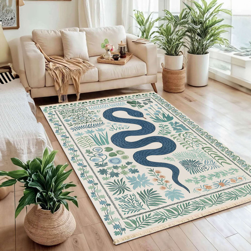 Boho Botanical Serpent Print Area Rug