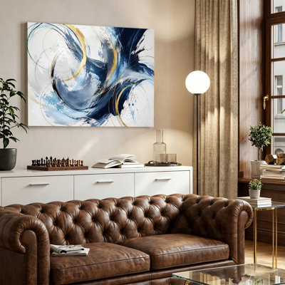 Luxury Navy Blue and Metallic Abstract Swirl on Canvas Gallery Wrapped Wall Art
