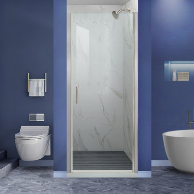32-33.9 in. W x 72 in. H Pivot Swing Frameless Shower Door with Clear SGCC Tempered Glass