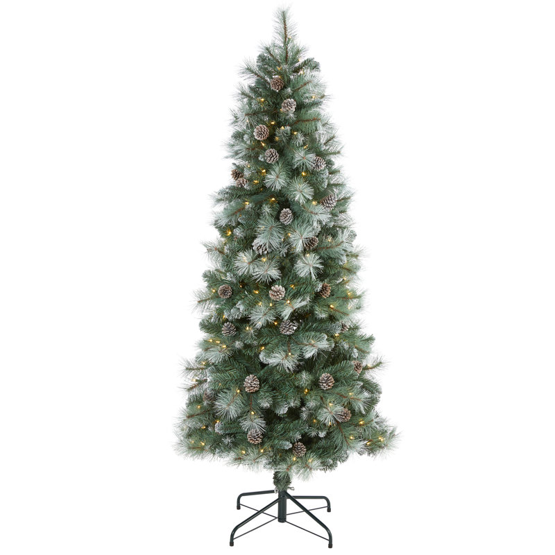Arbre de Noël artificiel enneigé épinette avec lumières, H 6 pi