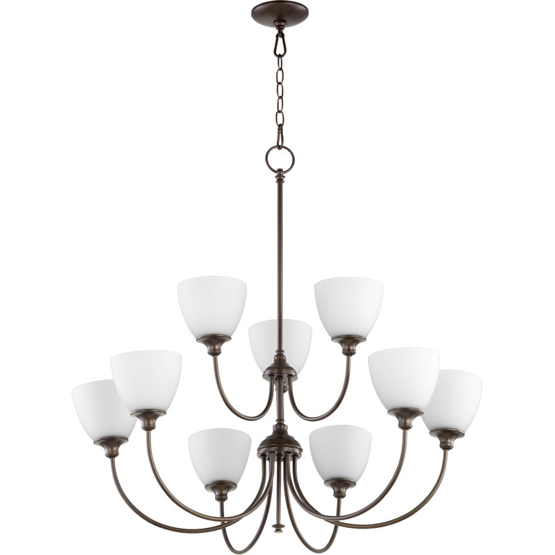 Lustre à niveaux ombrés 9 lumières Dian, Bronze huilé