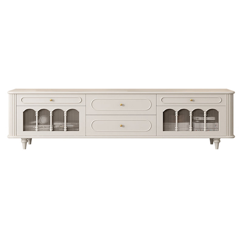 Meuble télé style rétro en buis français, Crème, crème, H 27,95 po x L 86,61 po x l 15,75 po