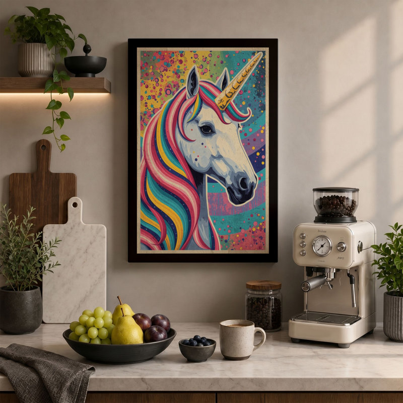 Rainbow Unicorn Dreams Modern - Wrapped Canvas, 36x24 - 91.4 x 61.0 cm, Black Border