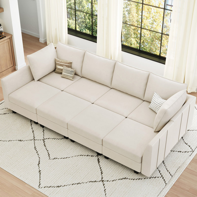 Canapé modulaire en forme de U variable de 112,6 po Allinson, Velours beige