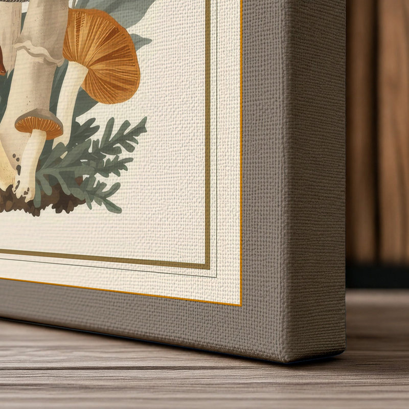 Mycology Study Botanical 1 Piece Wrapped Canvas Wall Art, 24x16 - 61.0 x 40.6 cm, Taupe Border