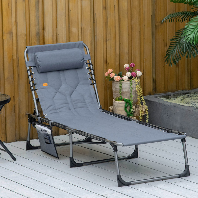 Padded Folding Chaise Lounge Chair, Gray