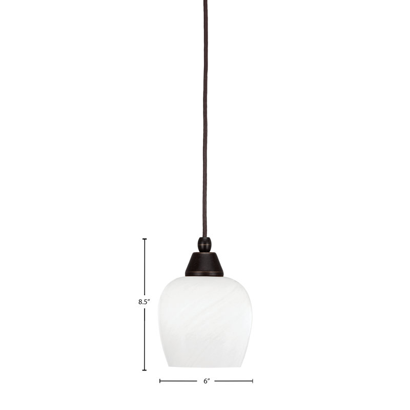 Any Cord Hung Mini Pendant With 6" White Marble Glass, Oil Rubbed Bronze