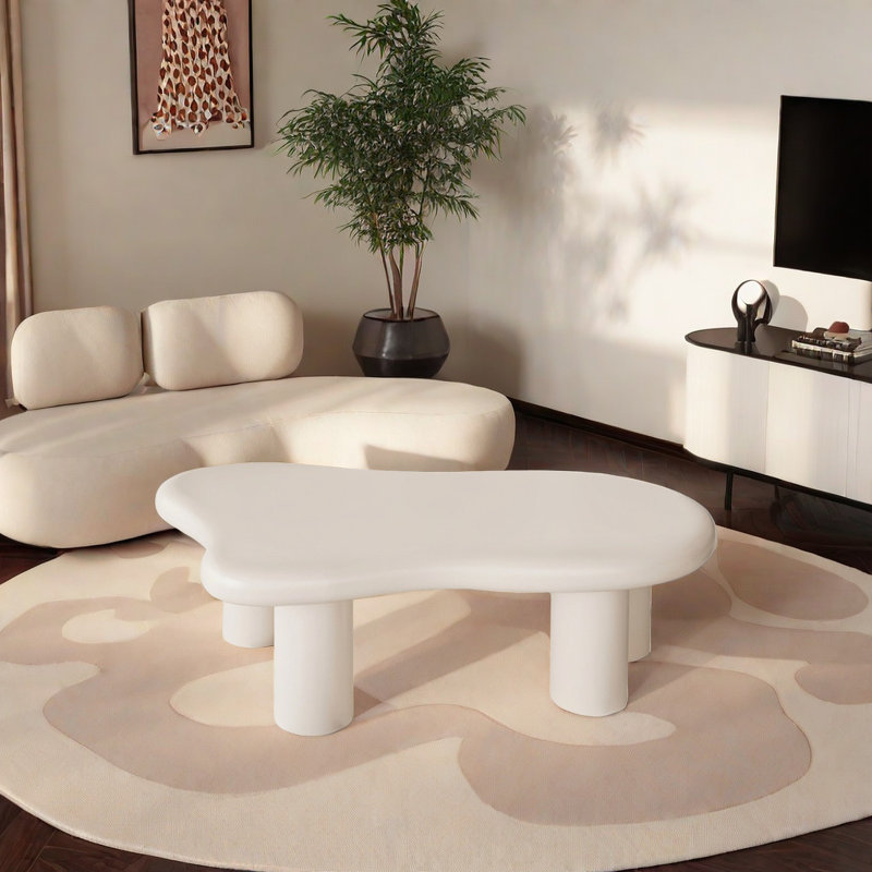 47 Inches Cloud Coffee Table with 4 Legs for Living Room, White