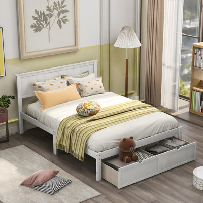 Full Size Platform Bed With Under Drawers In Gorgeous White - Made From Pine And For An Elegant Bedroom Size Versatile Drawer Arrangements Composed Of Wood A Customizable
