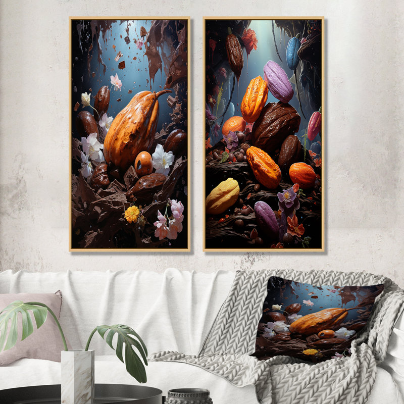 Cocoa Cosmos Galactic - ensemble de 2 reproductions d'art sur toile Cacao, H 28 po x l 25 po, Cadre flottant noir