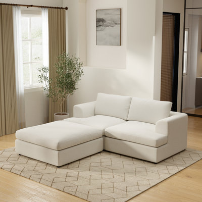 3-piece Upholstered Boucle Sectional Sofa With Ottoman