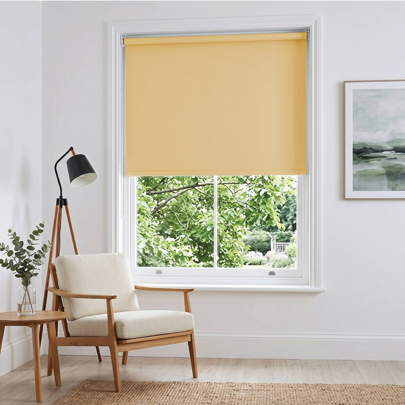 Thermal Blackout Roller Blind - Trimmable Cut to Size - Heavy Duty Metal Tube, 165 cm L x 60 cm W, Ochre