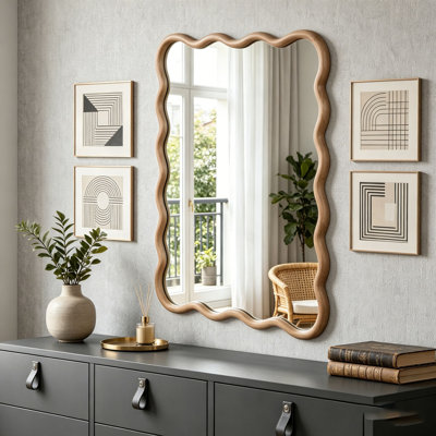 30"x40" Wavy Rectangle Solid Wood Frame Decorative Mirror