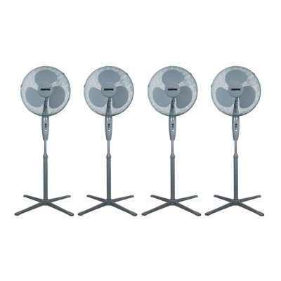 GEEPAS 16” Pedestal Free Standing Cooling Fan | 3 Speed 3 Blades Wide Angled Oscillation | Pivoting Head & Adjustable Height | Powerful Airflow Floor Fan | Home Office Use, Grey 45W