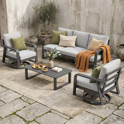 5-Person Aluminum Outdoor Furniture Set with Swivel Rocking Chairs