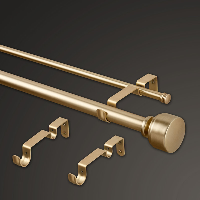 Brushed Gold Adjustable Double Curtain Rod Set for 36"-72" Windows