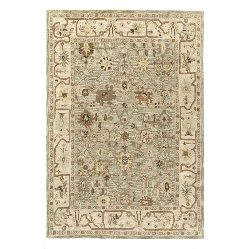 Tapis d'intérieur en laine Tiki, Sauge / beige, 7 pi 9 po x 9 pi 9 po