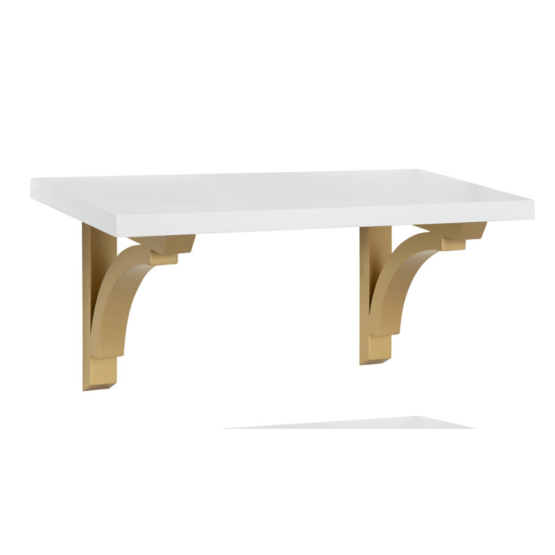 Tablette murale en bois Krisha, Blanc / Doré