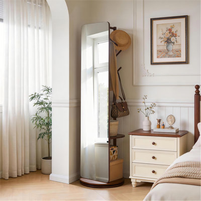 70"x19"Full Length Mirror with Stand,Coat Rack with Mirror, Wood Floor Mirror,Swivel Mirrorfor Bedroom, Living Room, Cloakroom
