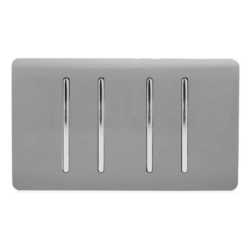 Trendi Switch 4 Gang Light Switch (2x 1 or 2 Way & 2 x Intermediate), Light Grey