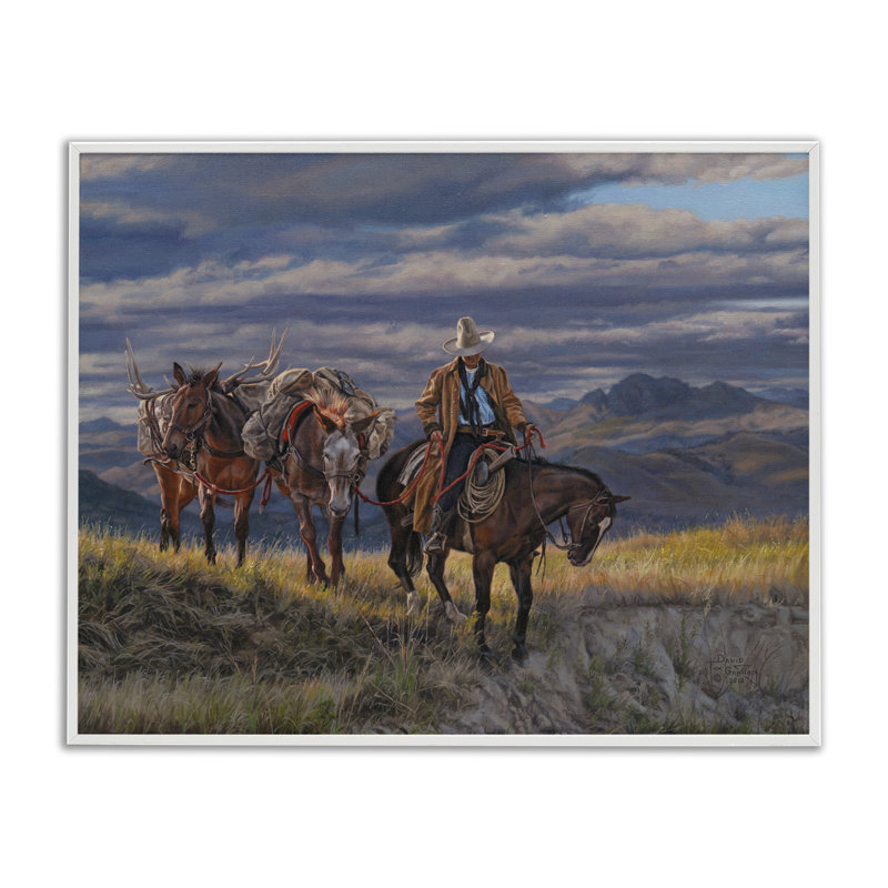 «Saancering Cowboy & Horses», art de la giclée encadrée par David Graham, Estampe numérique encadrée blanc bord de mer