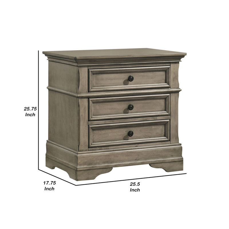 Deasia Wheat Rectangular 3-Drawer Nightstand