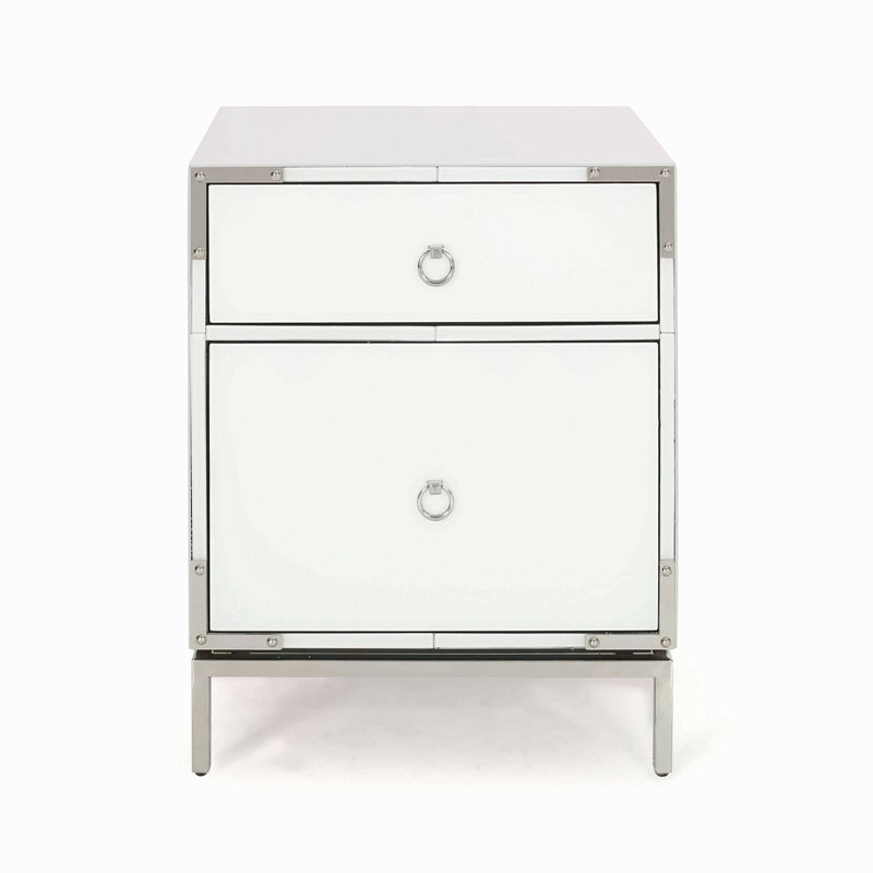 2 Drawer Bedside Table, White, Elegant