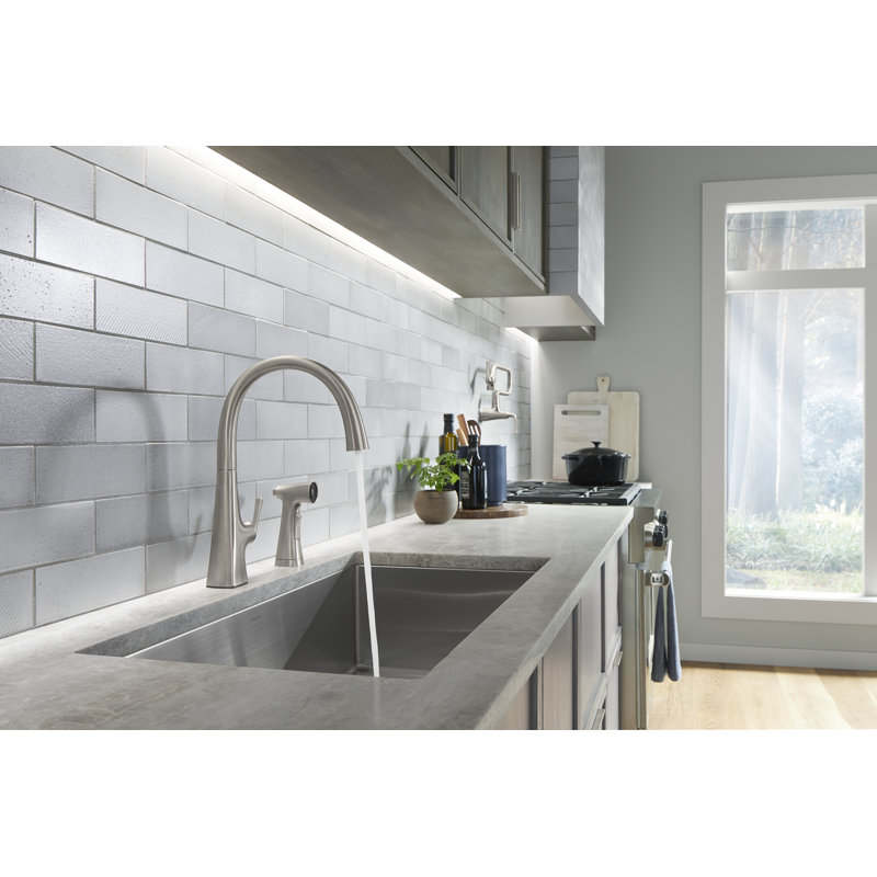 Graze Kitchen Sink Swing Spout Faucet With Sidespray, Vibrant Stainless