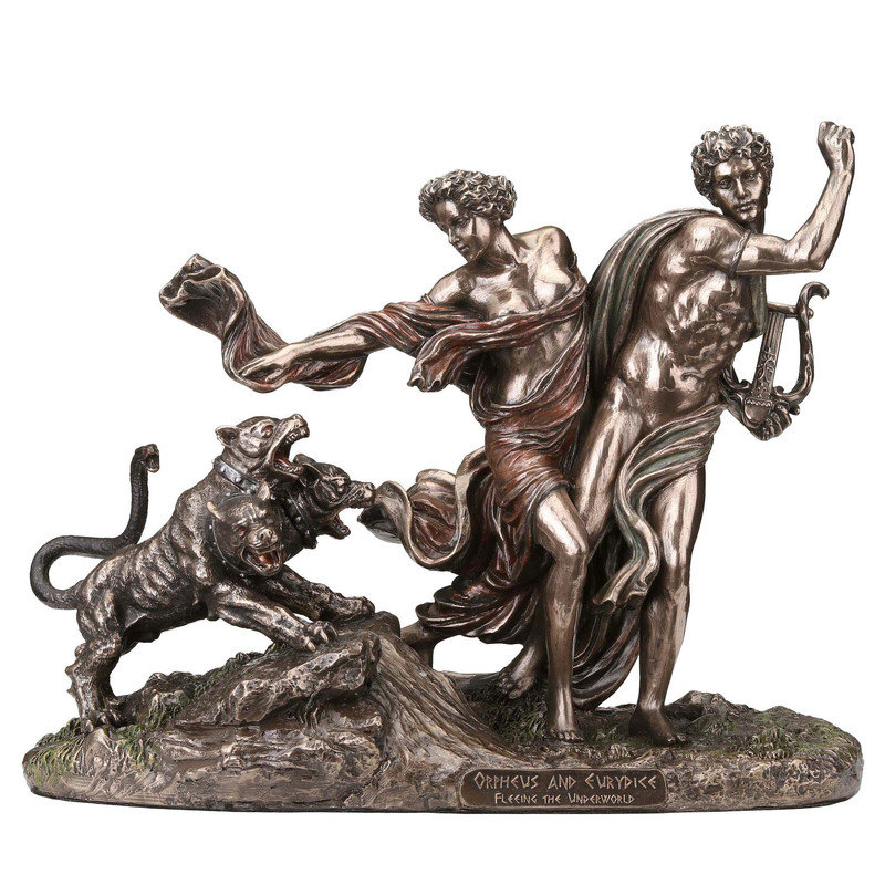 Figurine en bronze coulé à froid 9,25 pouces de largeur Orphée et Eurydice fuyant les enfers