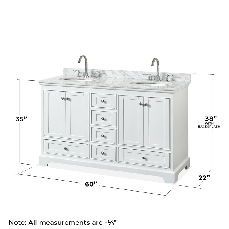 Deborah 60'' Double Bathroom Vanity with Marble Top, White, Polished Chrome