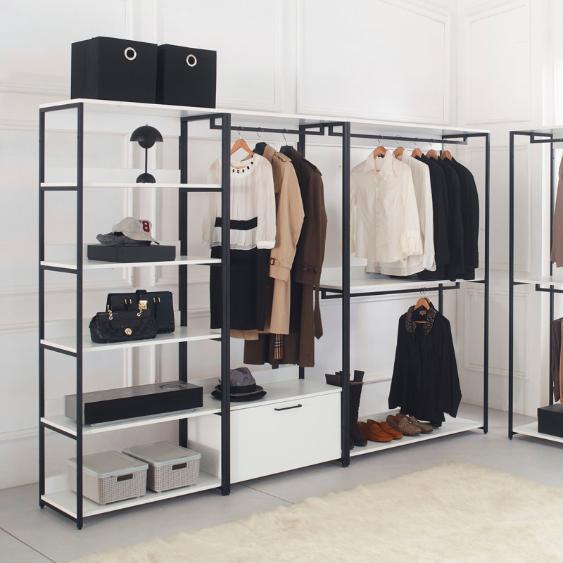 Système de placard autoportant en bois (avec structure en métal), H 77,7 po x l 111 po x P 111 po, Blanc