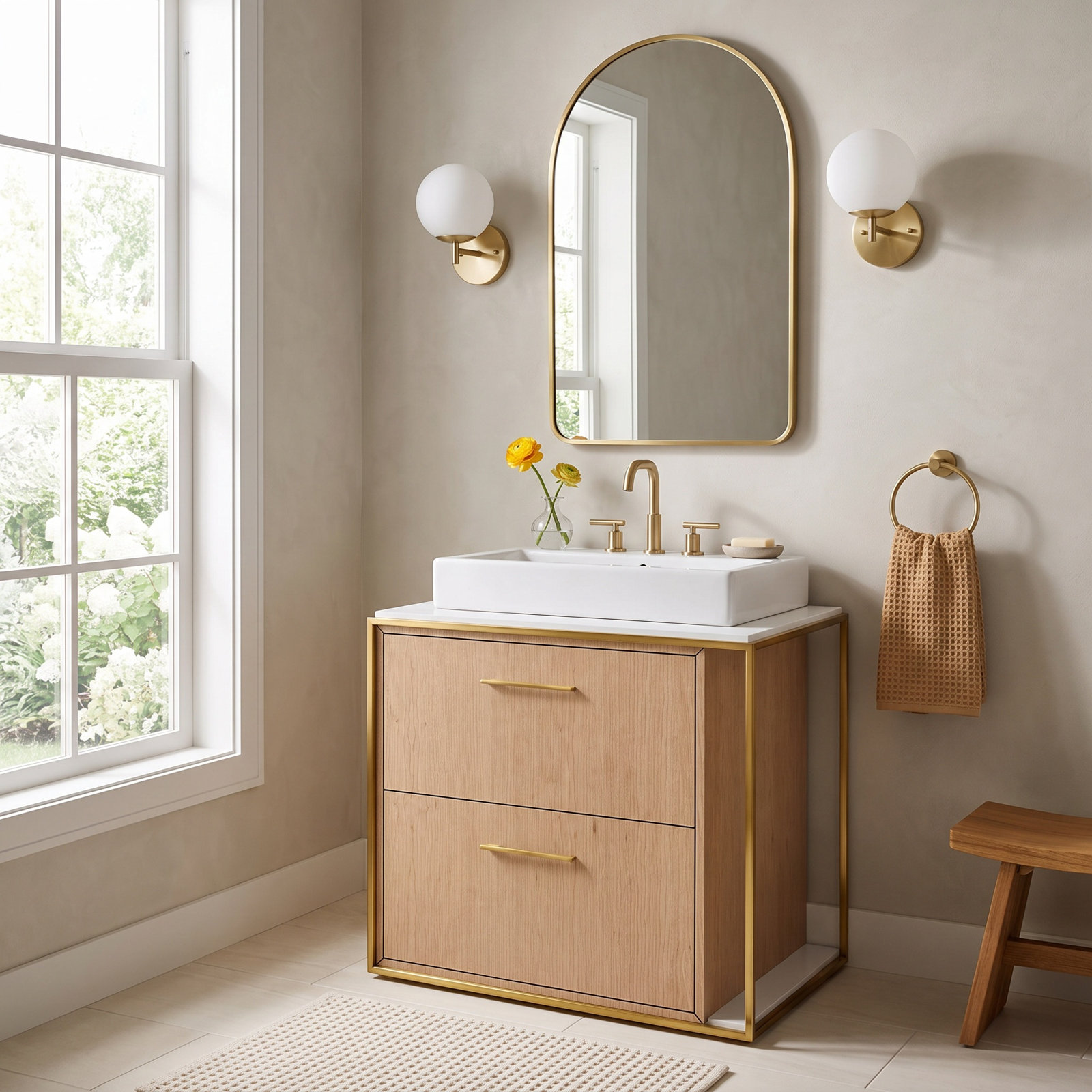 Linea 24'' Single Bathroom Vanity, Natural/Cherry, Brass, Single-Hole