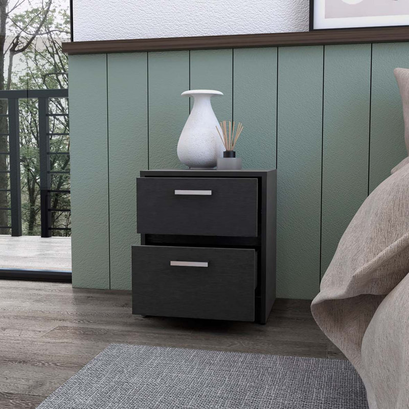 Table de chevet 2 tiroirs - Table de chevet moderne avec tiroirs de rangement | Organisateur de mobilier élégant, Noir