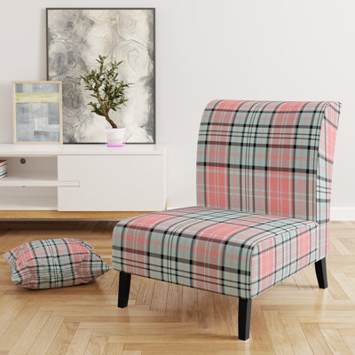 Fauteuil de chambre d'appoint à motif tartan en velours vert et orange