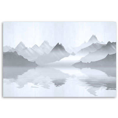 Mountains On A Lake Abstraction - No Frame Print on Canvas