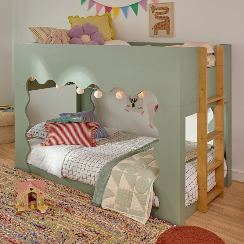 Lido Wave Convertible Low-Profile Bunk Bed, Light Sage/Honey
