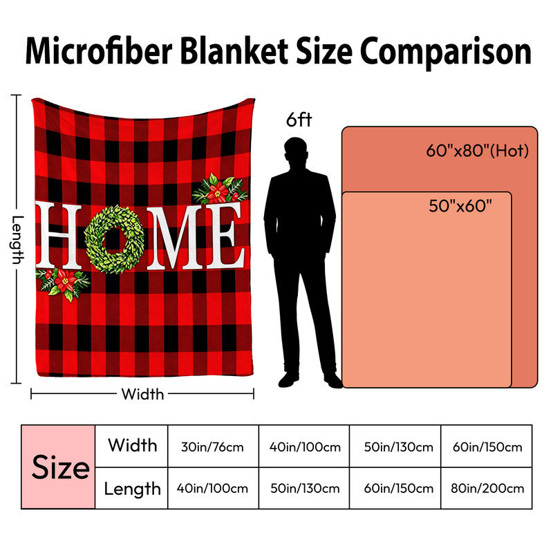 Plaid en flanelle polaire JYK pour Noël, léger, respirant, doux et chaud en microfibre pelucheuse, 127 x 152 cm, motif Buffalo Home Wreath