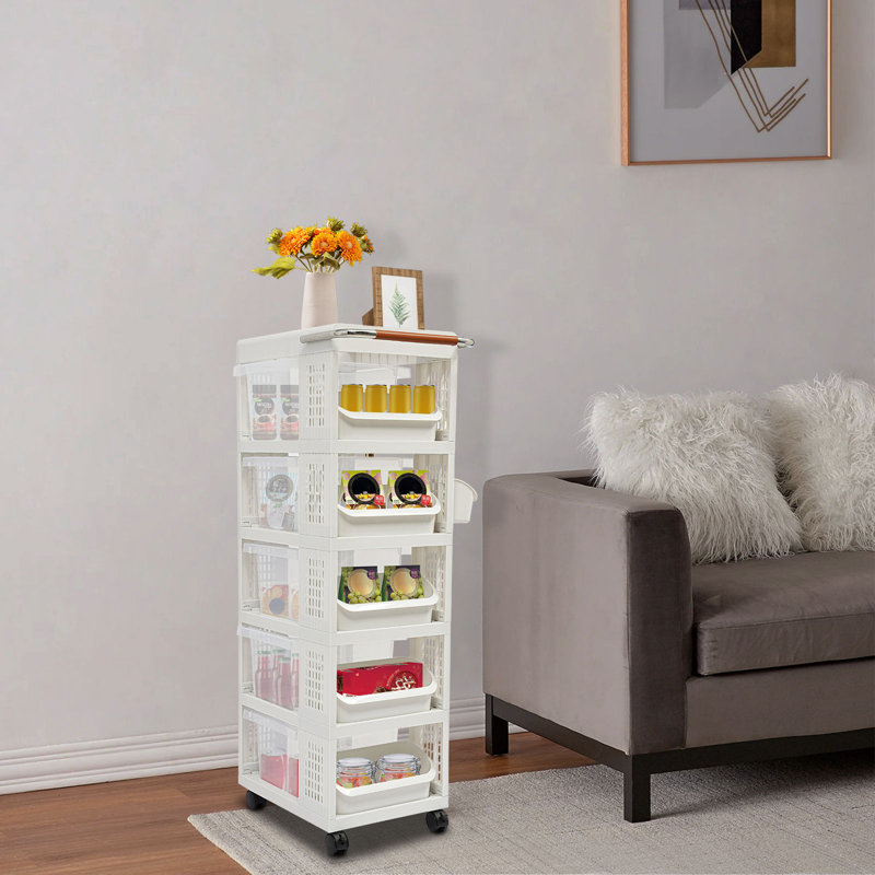 5-Tier Rolling Storage Cabinet with Drawers, 10