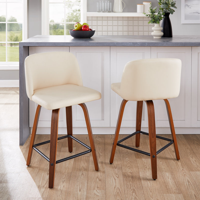 Lakyia Swivel Upholstered Counter Stool, Walnut/Black