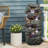 Fountains | 40.5" 6-Tier Rock Water Fountain with LED Lights, Gray Polyresin, for Garden Patio Porch | Gray | Rock Fountain