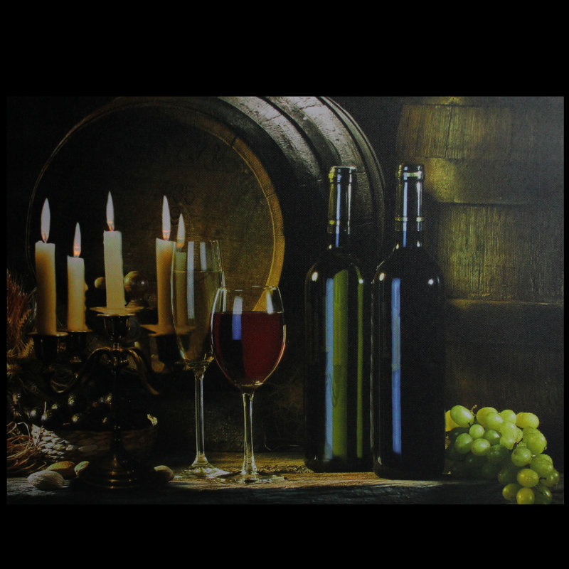 15.75" LED Lighted Flickering Candles and Wine Canvas Wall Art