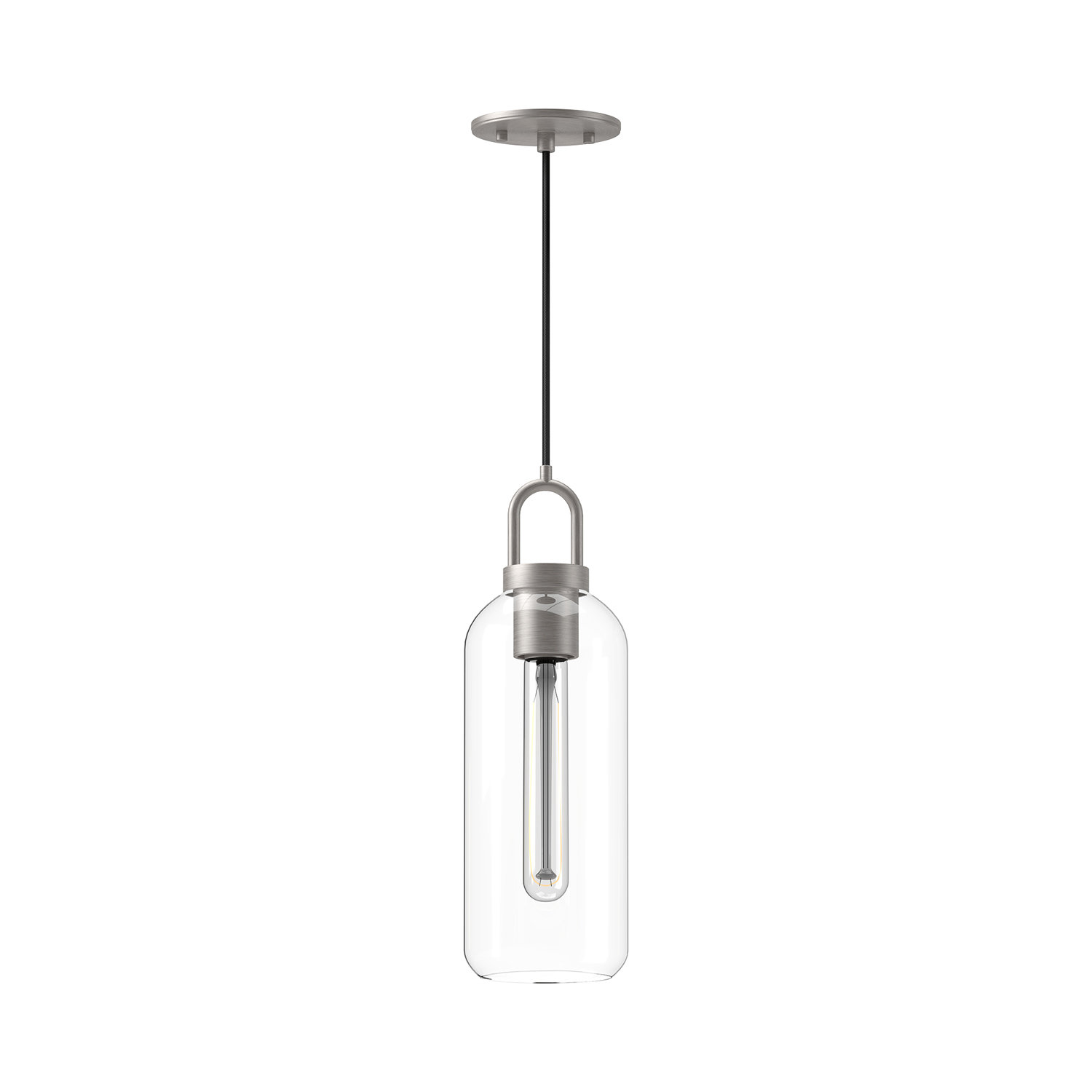 Minneapolis Single Light Glass Pendant, Brushed Nickel, Clear, 14.875" H x 5.125"W  x  5.125" D 