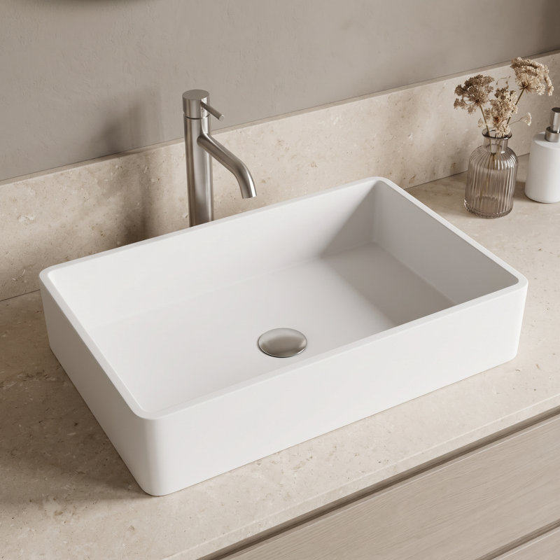 Lavabo de salle de bain rectangulaire fait à la main blanc mat L 21 po x l 14 po x H 5 po Magnolia