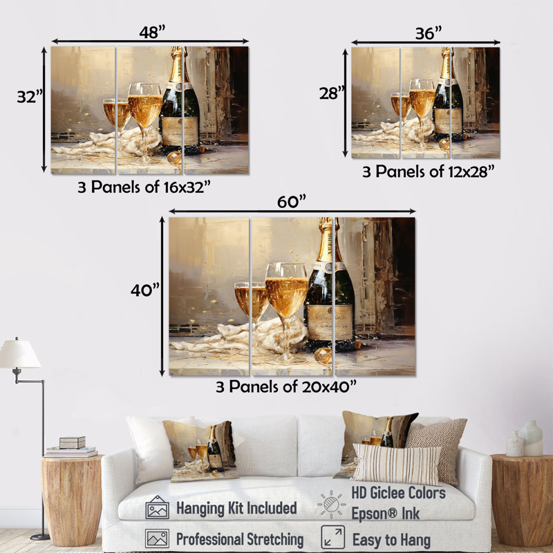 Golden Champagne In Glass II - Champagne, impression d'art mural, H 28 po x l 36 po