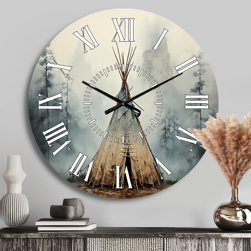 Horloge murale en forme de tipi gris gris, Médium
